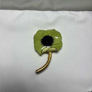 Vintage 1980's Signed FABRICE PARIS Resin Flower Pin CHARTREUSE GOLD